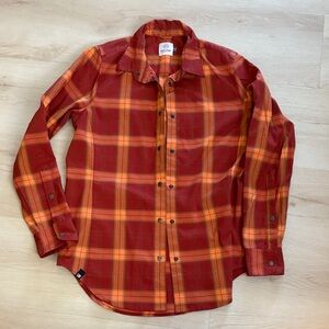 Flylow Brigette Tech Flannel, Plaid Button-Up Shirt - Red and Orange